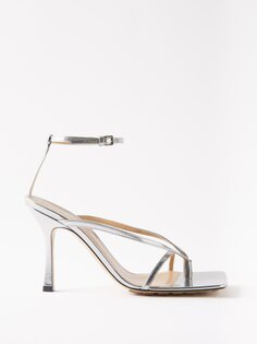 Кожаные сандалии stretch 90 с квадратным носком Bottega Veneta, серебряный