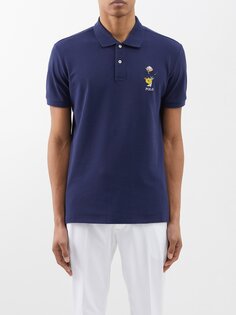 Рубашка-поло для гольфа из хлопковой сетки с вышитым логотипом Polo Ralph Lauren, синий