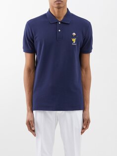 Рубашка-поло для гольфа из хлопковой сетки с вышитым логотипом Polo Ralph Lauren, синий