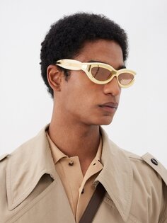 Солнцезащитные очки в d-образной оправе из металла и ацетата Bottega Veneta, бежевый