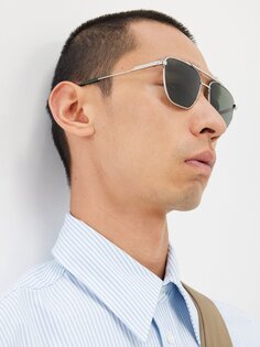 Солнцезащитные очки-авиаторы в металлической оправе Bottega Veneta, серебряный