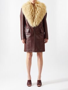 Кожаное пальто с дубленочным воротником Bottega Veneta, бургундия
