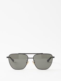 Солнцезащитные очки-авиаторы в металлической оправе Bottega Veneta, черный
