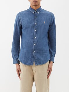 Джинсовая рубашка на пуговицах с вышитым логотипом Polo Ralph Lauren, синий