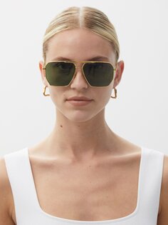 Солнцезащитные очки-авиаторы в металлической оправе Bottega Veneta, золото