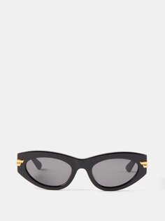 Солнцезащитные очки «кошачий глаз» из ацетата с лентой и логотипом Bottega Veneta, черный