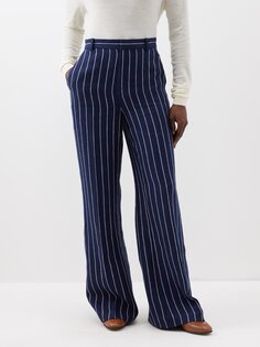 Льняные костюмные брюки широкого кроя в тонкую полоску Polo Ralph Lauren, синий