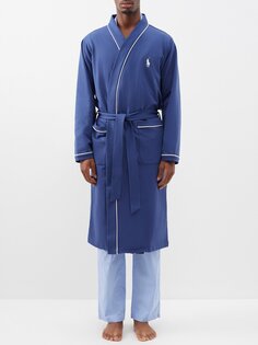 Халат из хлопкового джерси с вышитым логотипом Polo Ralph Lauren, синий