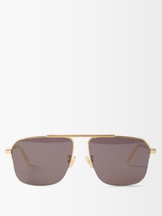 Квадратные солнцезащитные очки-авиаторы в металлическом корпусе Bottega Veneta, золото