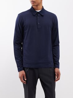 Рубашка-поло из хлопкового джерси с длинными рукавами Brioni, синий
