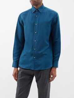 Рубашка из стираного шелка Brioni, синий