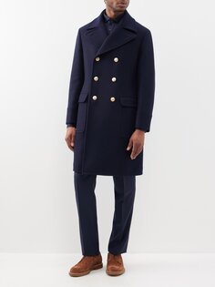 Двубортное пальто из смесовой шерсти. Brunello Cucinelli, синий