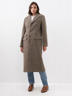 Однобортное пальто оверсайз из шерсти с рисунком «елочка» Polo Ralph Lauren, коричневый