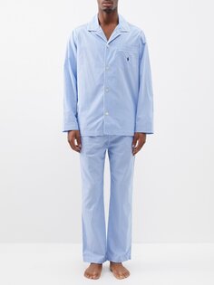 Пижама из хлопка в мелкую клетку с вышитым логотипом Polo Ralph Lauren, синий