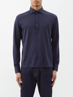 Рубашка-поло из шелкового джерси Brunello Cucinelli, синий
