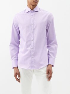 Хлопковая рубашка узкого кроя с вырезом-воротником Brunello Cucinelli, фиолетовый