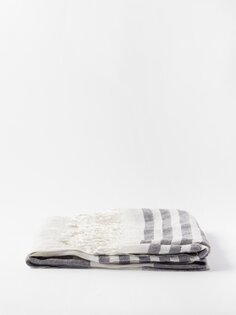 Льняное одеяло в полоску с бахромой Brunello Cucinelli, белый