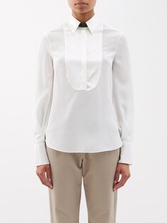 Рубашка из шелкового крепдешина с отделкой monili Brunello Cucinelli, белый