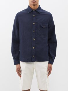 Рубашка из хлопка и габардина с карманами на клапанах Brunello Cucinelli, синий
