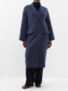 Двубортное пальто из смесовой шерсти Brunello Cucinelli, синий