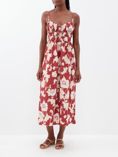 Платье миди hayley с цветочным принтом и сборками Posse, красный