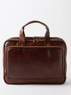 Кожаный портфель на двух молниях Brunello Cucinelli, коричневый