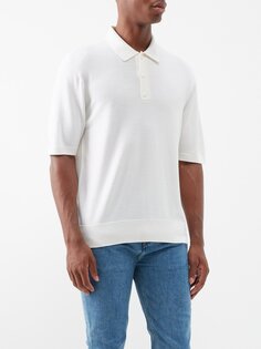 Рубашка-поло из смесовой шерсти с логотипом equestrian knight Burberry, белый