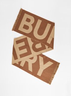 Жаккардовый шерстяной шарф с логотипом Burberry, бежевый