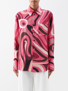 Рубашка из шелкового твила с абстрактным принтом Pucci, розовый