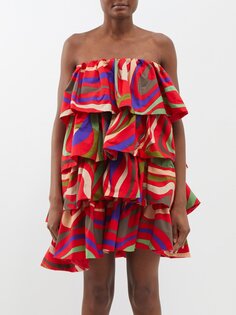Ярусное платье мини из хлопка и поплина с принтом marmo Pucci, красный