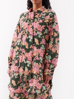 Льняная рубашка оверсайз amandine с цветочным принтом By Walid, зеленый