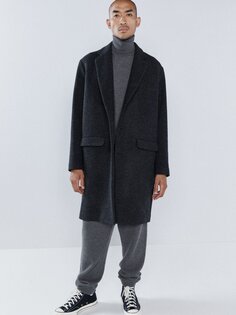 Однобортное пальто из смесовой шерсти Raey, серый