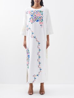 Платье из винтажного льна с цветочной вышивкой By Walid, белый
