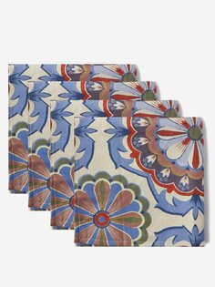 Набор из четырех льняных салфеток leonora с цветочным принтом. Cabana Magazine, синий