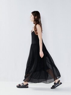 Платье-комбинация из шелковой юбки со сборками Raey, черный
