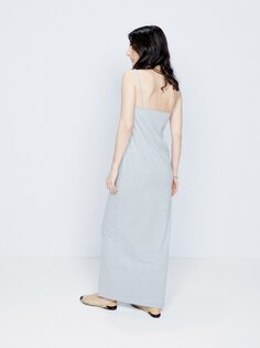 Платье-комбинация из хлопкового джерси с квадратным вырезом Raey, серый
