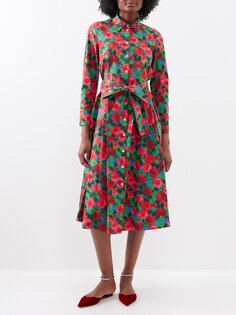 Платье-рубашка из смесового хлопка с цветочным принтом Carolina Herrera, мультиколор
