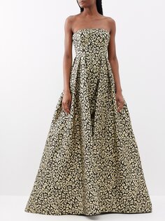 Платье без бретелек с леопардовым жаккардом и клоке Carolina Herrera, золото