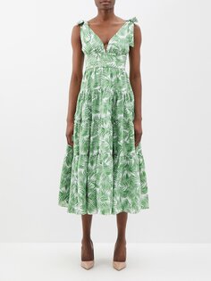 Платье миди из смесового хлопка с пальмовым принтом Carolina Herrera, зеленый