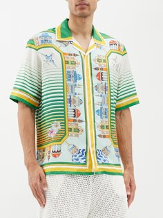 Шелковая рубашка с принтом cityscape Casablanca, зеленый