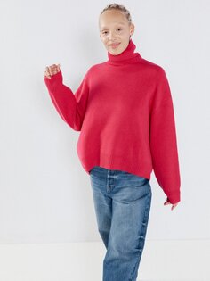 Укороченный шерстяной свитер со смещенными рукавами и высоким воротником Raey, красный