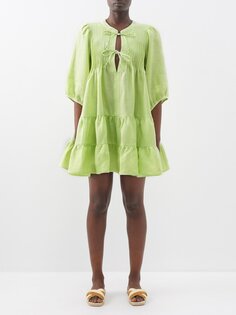 Ярусное платье мини katja из органического льна Casa Raki, зеленый