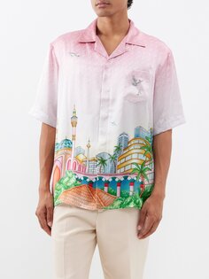 Рубашка из шелкового твила с городским принтом Casablanca, розовый