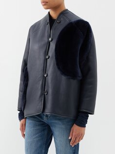 Куртка без воротника из овчины со съемным шарфом Cawley Studio, синий