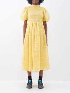 Платье миди kelly из смесового шелка и матлассе с пышными рукавами Cecilie Bahnsen, желтый