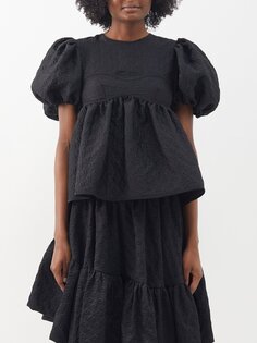 Летняя блузка из матлассе с объемными рукавами Cecilie Bahnsen, черный