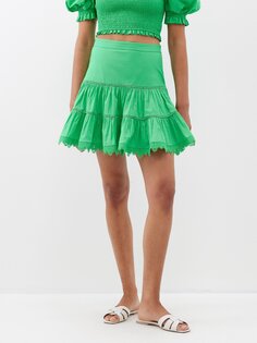 Хлопковая мини-юбка argy с кружевной отделкой Charo Ruiz, зеленый