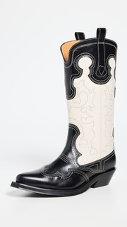 Ботинки GANNI Mid Shaft Embroidered Western Bicolor, черный