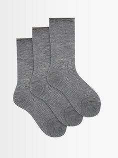 Комплект из трех шелковых носков со свернутым верхом. Raey, светло-серый