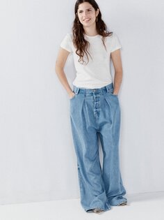 Укороченные джинсы tencel с укороченными складками Raey, синий